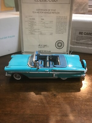 #ad DANBURY MINT 1958 Turquoise Chevrolet Impala Convertible MBI 1992 with TITLE CRT $65.00