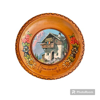 #ad German Innsbruck 7” Rare Wood Plate Handcarved And Painted German $69.99