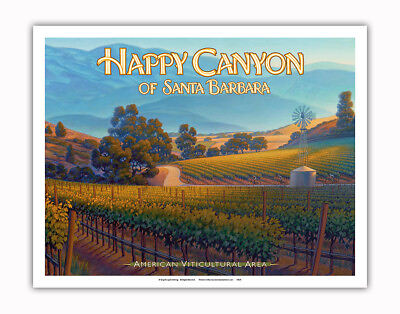#ad Happy Canyon of Santa Barbara Wineries AVA Vineyards Art by Kerne Erickson $12.98