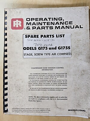#ad #ad Ingersoll Rand Models G175 amp; G175S Air Compressors Parts... $29.25