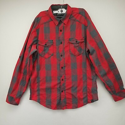 #ad SURPLUS MENS SHIRT RED LARGE L BUTTON UP LONG SLEEVE WESTERN DUAL POCKETS $13.67