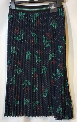 #ad New Marks And Spencer Size 14 Navy Spotted Floral Printed Pleated Midi Skirt GBP 12.99