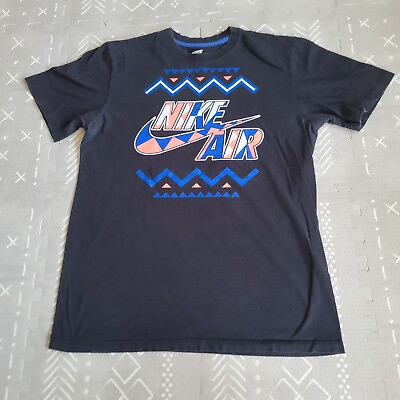 #ad Nike Air Shirt Men#x27;s Medium Black Solid Short Sleeve Blue Pink Big Swoosh Logo $11.99