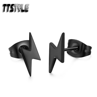 #ad TTstyle Black Stainless Steel Lightning Stud Earrings A Pair AU $7.99