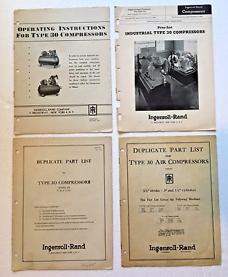 Ingersoll Rand Type 30 T Series Air Compressor Manual Lot Of 4 Part List Etc. $39.95