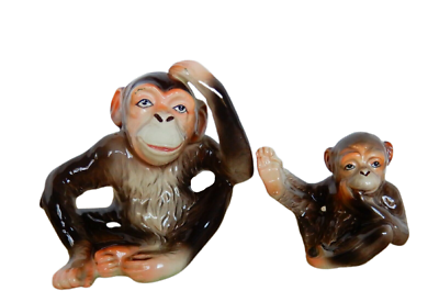 #ad Pair of vintage L amp; M Japan ceramic monkey adult amp; child figurines $19.99