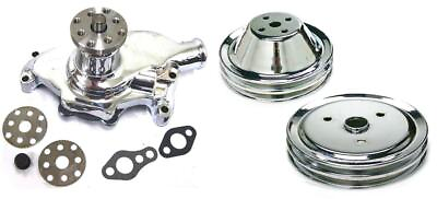#ad Small Block Chevy CHROME Short Water Pump amp; 2 2 Groove Crankshaft Pulley Kit $1190.87