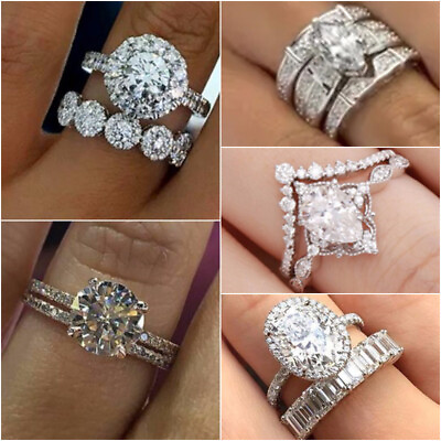 #ad Charm Jewelry 925 Silver Plated Ring Sets Cubic Zircon Engagement Rings Sz 6 10 C $5.10