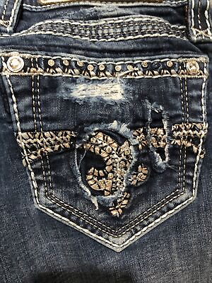 #ad Rock Revival Women Luiza Skinny Jeans 27 31 Blue Distressed RHINESTONE CITY WOW $49.99