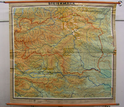 #ad Schulwandkarte Wall Map Card Steiermark Graz Famp;b Austria 150T 1968 159x150 $251.39