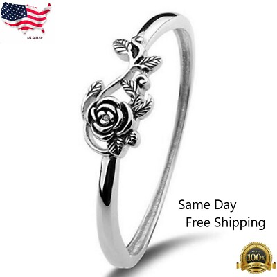 #ad Fashion Flower Shaped Silver Plated Engagement Rings For Women Jewelry Size 6 10 $2.85