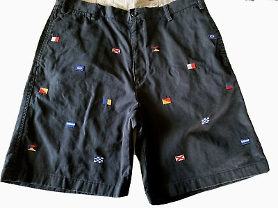 #ad NAUTICA Mens Signal Flags Flat Front Shorts Size 38W Inseam 9.5 Navy Blue EUC $39.99