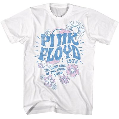 #ad Pink Floyd Dark Side Tour Floral And Sun Music White Cotton T Shirt $26.50