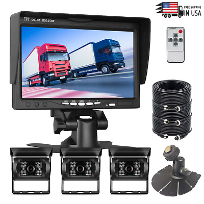 #ad 7#x27;#x27; Monitor Dual Mounts 3x Back Parking Night Vision Backup Camera For Truck RVS $109.89