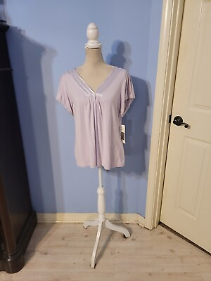 #ad NY Collection Size 1x Blouse Womens Lavender Short Sleeve Vneck $14.50