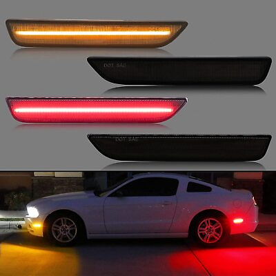 #ad For 2010 2014 Ford Mustang Amber Red LED Side Marker Light Smoke Lens Front Rear $38.88