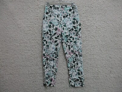 #ad J Jill Pants Small S TALL Blue White Floral Linen Blend Stretch Zip Side Womens $28.75