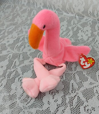 #ad TY PINKY Flamingo Plush 10quot; Pink Bird Orange Tropical Beach 1995 Stuffed Animal $7.99