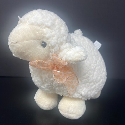 #ad #ad Sears White Lamb Sheep Plush Sherpa 8quot; Stuffed Animal Orange Flowers Sheer Bow $33.99