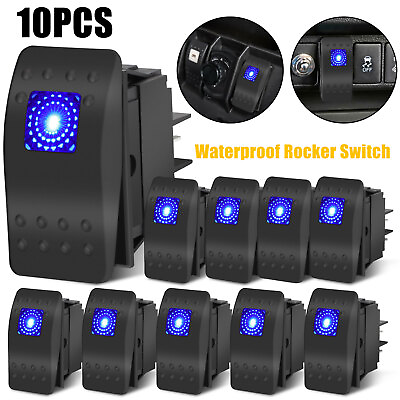 #ad 10X Marine Boat Car Truck Rocker Switches Blue LED SPST 4 PIN ON OFF Waterproof $20.98