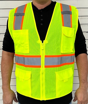 #ad 4 Pockets Yellow Mesh High Visibility Safety Vest ANSI ISEA 107 2010 #806 LM $8.99
