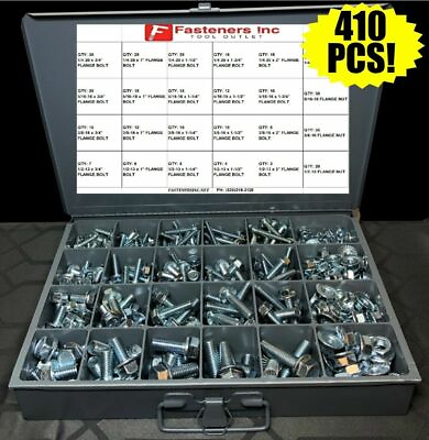 #ad 410 Pieces Grade 5 Serrated Flange Bolt amp; Nut Assortment Kit Frame Screws Zinc $119.99