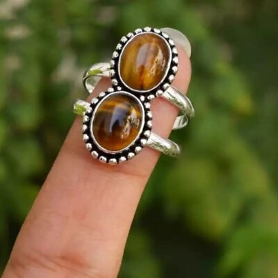 #ad 925 Silver Natural Tiger#x27;s Eye Women New Ring Cabochon Fine Gemstone $12.14