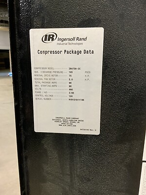 #ad Ingersoll Rand IRN75H`CC Used Air Compressor S N NV9131U $2800.00