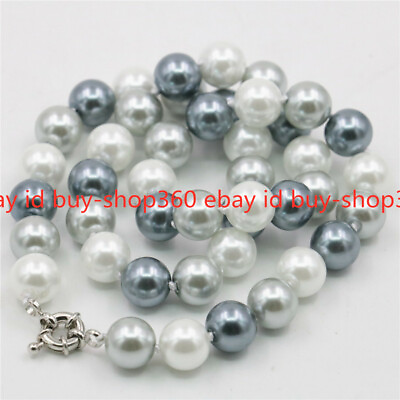#ad New 10mm White Silver Gray Sea South Shell Pearl Beads Necklace 18 50#x27;#x27; $10.99