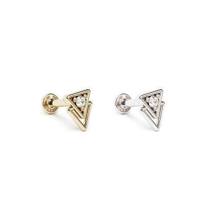 #ad 14K REAL Solid Gold Diamond Tribal Triangle Stud Cartilage Helix Tragus Conch $125.00