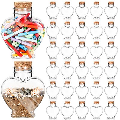 #ad 30 Pcs 5.5 oz Heart Shape Plastic Jar with Cork Topper Clear Plastic Wish Bot... $33.03