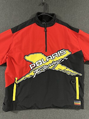 #ad Polaris Racing 1 4 Zip Windbreaker Jacket 2XL Red Vintage Embroidered $59.99