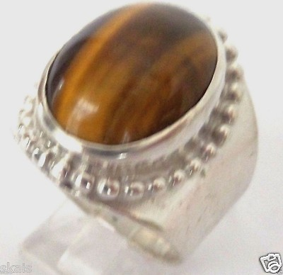 #ad Genuine Tiger Eye Cabochon 18x13mm Handcrafted Sterling Silver 925 Ring skaisN14 $68.99