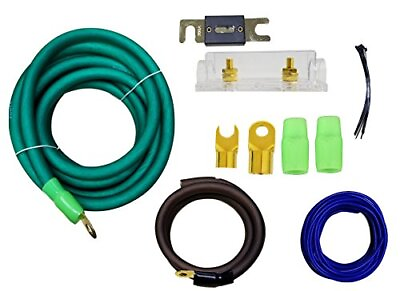 #ad Green 0 Gauge Amplfier Power Kit For Amp Install Wiring 1 0 Ga Cables 4500W 200 $37.09