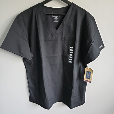 #ad NEW Cherokee Workwear Size Large 2 way Stretch Black Short Sleeve Scrub Top $24.00