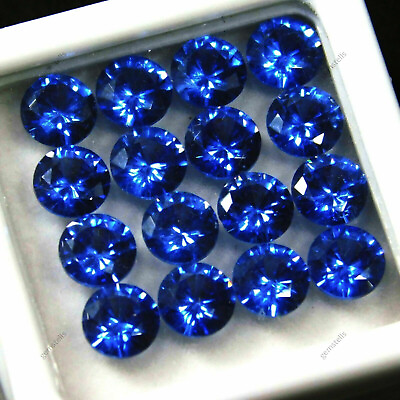 #ad 14 PCS Natural BLUE Sapphire ROUND Diamond Gemstone CERTIFIED Lot 5 MM $17.87