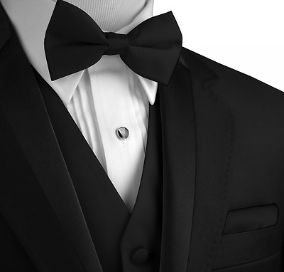#ad Men#x27;s Black Satin Formal Tuxedo Vest Bow Tie amp; Hankie Set XS 6XL Reg amp; Long $19.89