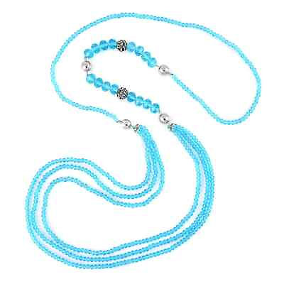 #ad Silvertone Blue Crystal Beaded Necklace Gift Jewelry for Women Size 42 $16.99