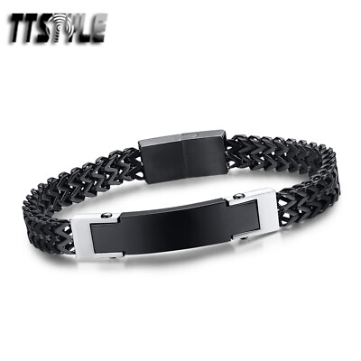 #ad Quality TTStyle Black Soft Stainless Steel CHain ID Plate Bracelet New Arrival AU $34.99