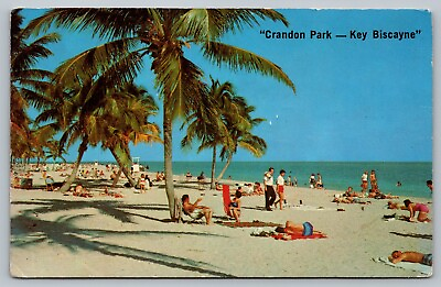 #ad Postcard Crandon Park Key Biscayne Beach Miami Florida FL Palm Trees $3.68
