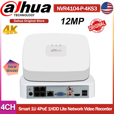 #ad NEW Dahua 4K 12MP 4CH 4PoE NVR Smart 4 Channel Video Recorder NVR4104 P 4KS3 SMD $128.25