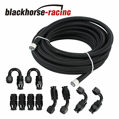 #ad Black Nylon Braided 6AN AN6 E85 PTFE Fuel Line 20ft 10pcs Fittings Hose Kit $56.95