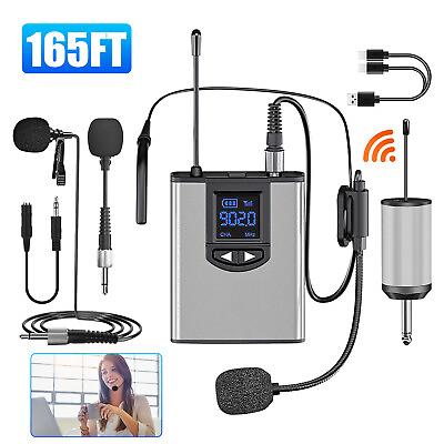 #ad UHF Wireless Lavalier Microphone Headset Lapel Mic Bodypack Transmitter Receiver $33.98