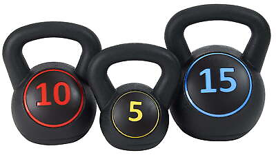 #ad NEW Wide Grip Kettlebell Exercise Fitness Set 3 Pieces: 5lb 10lb 15lb $18.97