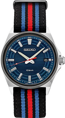 #ad Seiko Essentials Blue Dial 40mm Multicolor Nylon Steel Quartz Men#x27;s Watch $179.95