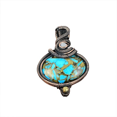 #ad Blue Turquoise Jewelry Copper Gift For Briedsmaid Wire Wrapped Pendant 2.17quot; $24.20