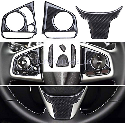 #ad Real Carbon Fiber Steering Wheel Cover Trim For Honda Civic Sedan 2016 2020 $10.39