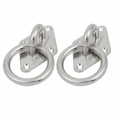 #ad 2pcs 304 Stainless Steel 10mm Thick Sail Shade Pad Eye Fixing Plate w Ring AU $30.52