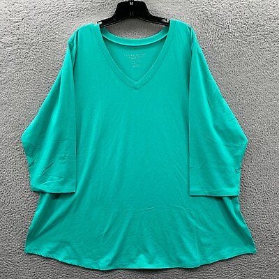#ad SUSAN GRAVER Blouse Womens 3X Top 3 4 Sleeve Turquoise* $14.95