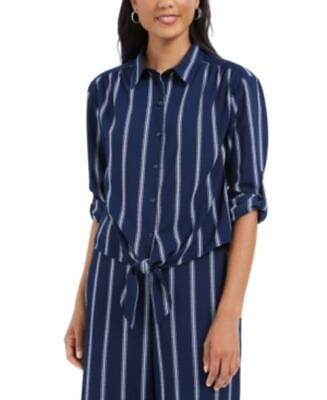 #ad MSRP $70 Charter Club Striped Tie Front Shirt Blue Size Medium $38.39